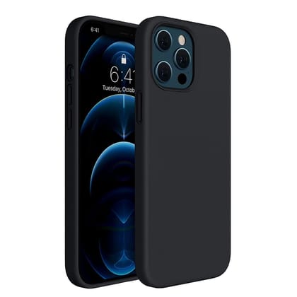 LIRAMARK Liquid Silicone Soft Back Cover Case for Apple iPhone 12 / Apple iPhone 12 Pro (6.1 inch) (Black)