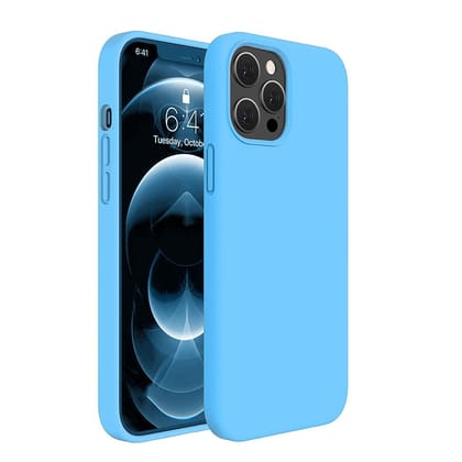 LIRAMARK Liquid Silicone Soft Back Cover Case for Apple iPhone 12 / Apple iPhone 12 Pro (6.1 inch) (Sky Blue)