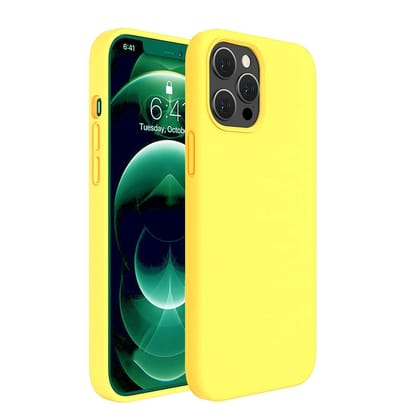 LIRAMARK Liquid Silicone Soft Back Cover Case for Apple iPhone 12 / Apple iPhone 12 Pro (6.1 inch) (Yellow)