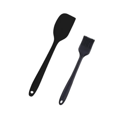 Femora Premium Virgin Silicone Tools - Big Spatula (1 pc.), Basting Brush (1 pc.), Set of 2, Black