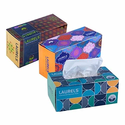 LAURELS® – Facial Tissue Paper/Tissue Box - 20 x 20 cm - 200 Pulls Per Box - Pack of 3