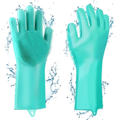 Flying Monk� Reusable Rubber Silicon Household Safety Wash Scrubber Heat Resistant Kitchen Gloves for Dish washing, Cleaning, Gardening Wet and Dry Wet and Dry Glove (Free Size)- Assorted Color
