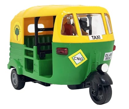Pull Back Plastic Auto Rickshaw Toy with Driver | Mini Auto Vehicle Perfect for Kids Fun (Pack of 1, Multicolor)