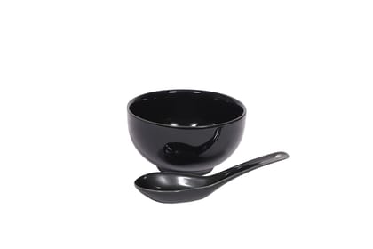 Hitkari Potteries Black SEA Soup Bowl 6PC. & Soup Spoon 6 PC (Black SEA)