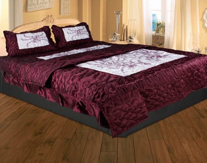 Rajasthan Crafts Silk Maroon Double Blanket Bedding Set (Set of 4 Pieces) 1 Double Bed Bedsheet::2 Pillow Cover::1 Ac Comforter (L: 236.22 cms, W: 205.74 cms)