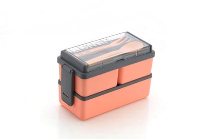 HAPPI 3 Compartment Leak Proof Lock System Lunch Box for Office Men and Lunch Box for Kids, Microwave Safe Food Warmer Lunch Box with 2 Spoons Set (Orange)