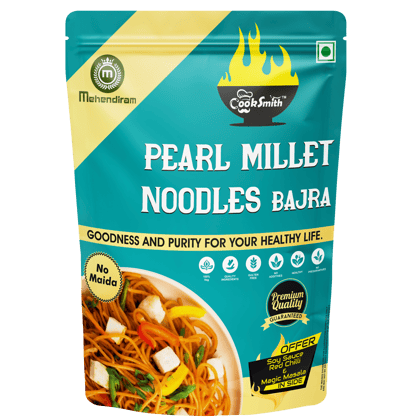 Cook Smith Healthy Pearl Millets Hakka Noodles| No Maida, No Fried, No MSG, No Preservatives | Sun Dried |Naturle Colours | Bajra Pasta | Cook Smith Noodles  Pack 400gm (Pack of 2)