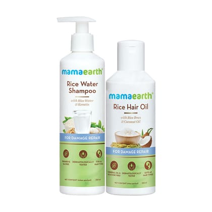 Mamaearth Rice Water Shampoo With Rice Water And Keratin & Rice Hair Oil-2 pcs